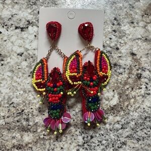 Colorful Beaded Lobster Statement Earrings